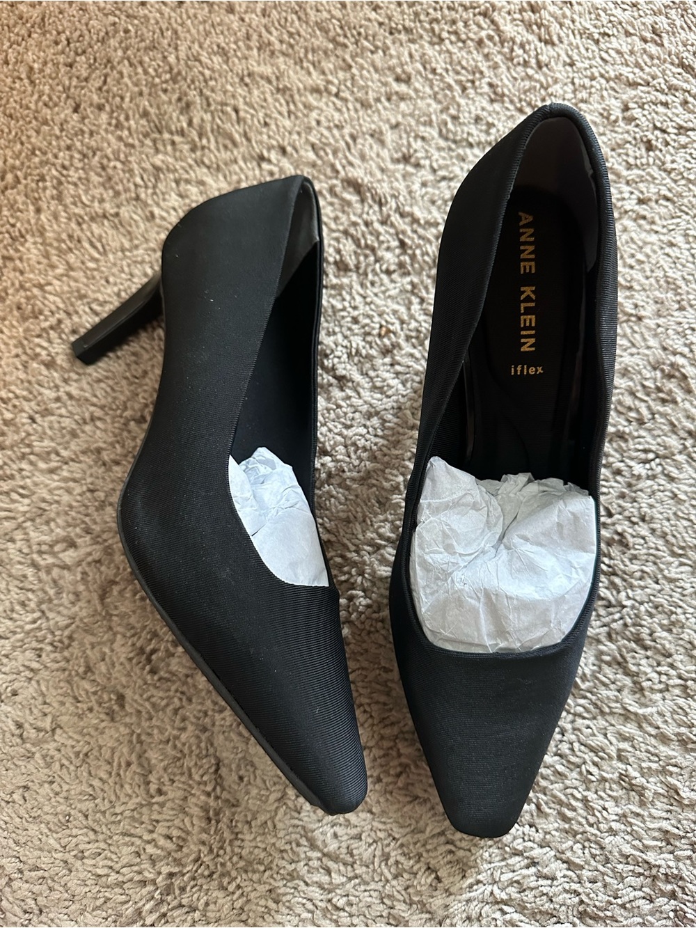 Anne Klein iFlex Black Pumps Heels Textured Fabric Women's Size 7.5W Wide